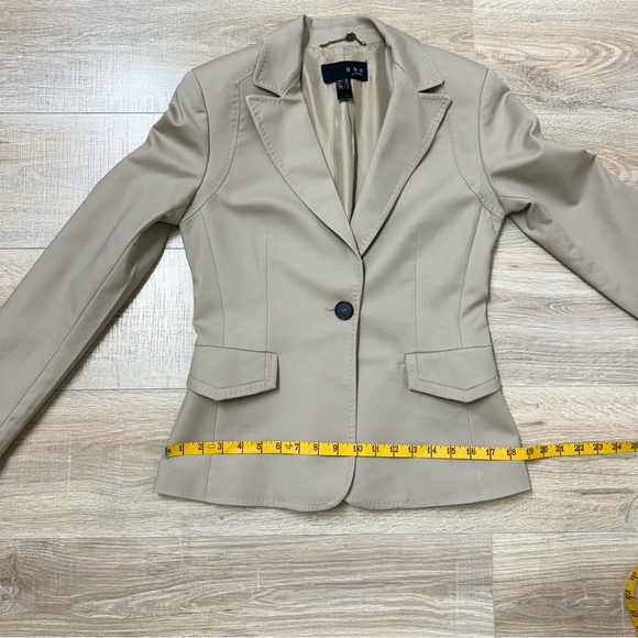 Mango Beige Tan Fitted Fully Lined Single Button Suit Blazer Size 6 - Picture 8 of 15